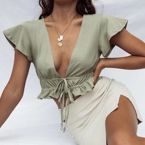 Princess Polly Jamison Reid Crop Top in Khaki